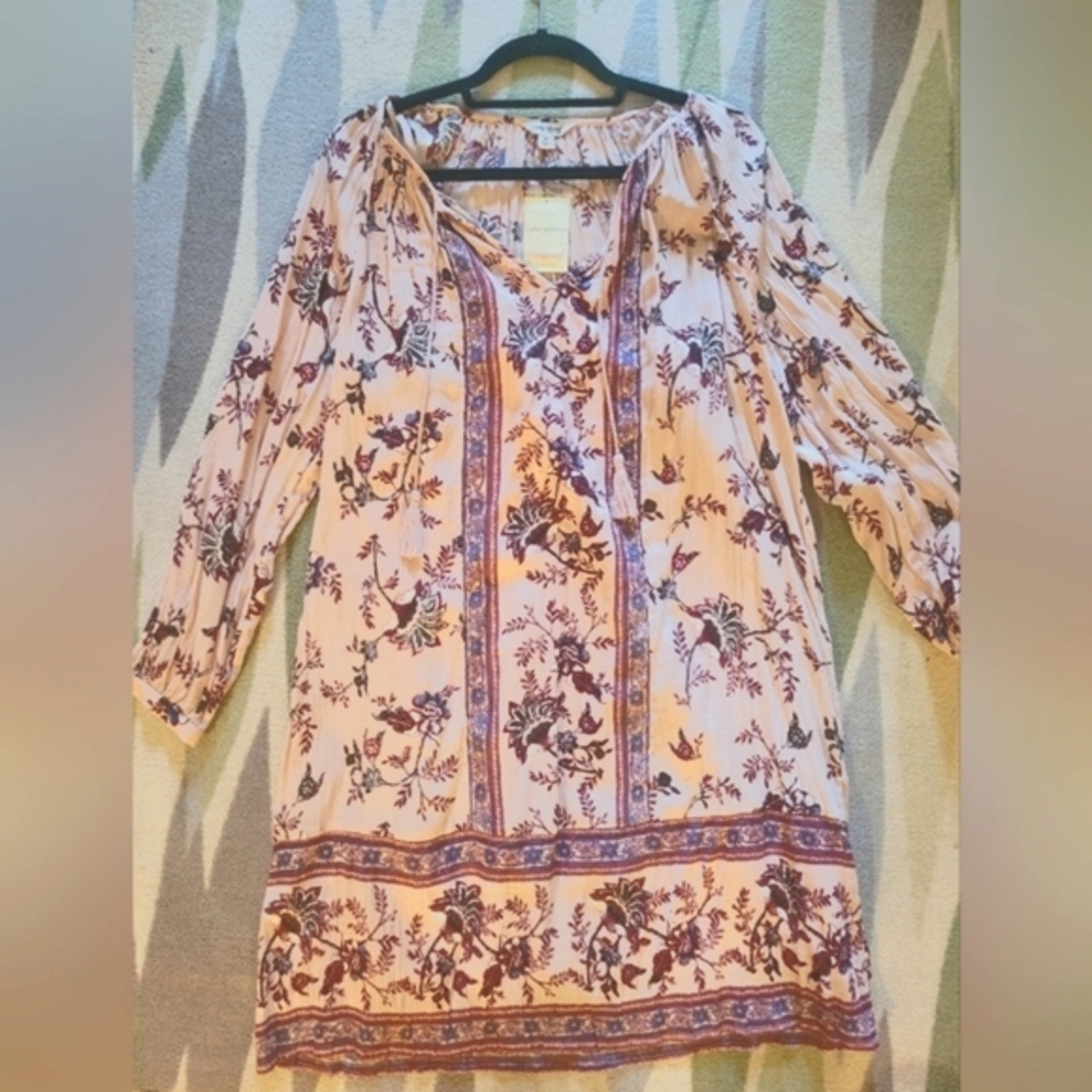 NWT Lucky Brand - Long Sleeve Pink Floral Dress with Slip